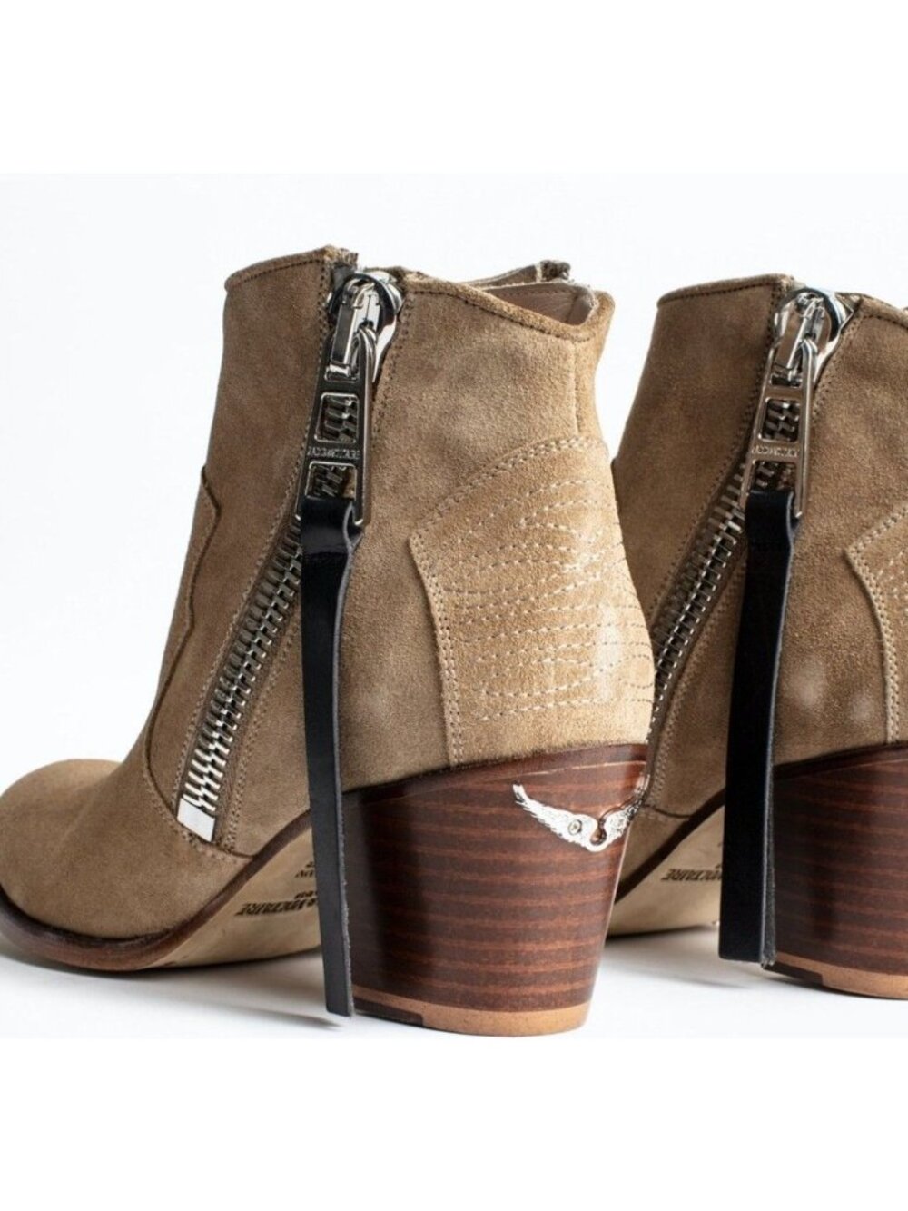 Zadig & Voltaire Molly Suede ZIP Ankle Boots Tan Wings Size 36 US 5.5 - Picture 1 of 7